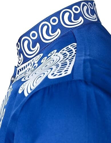 LucMatton African 2 Piece Set Long Sleeve ROYAL BLUE Print Dashiki and Pants MED