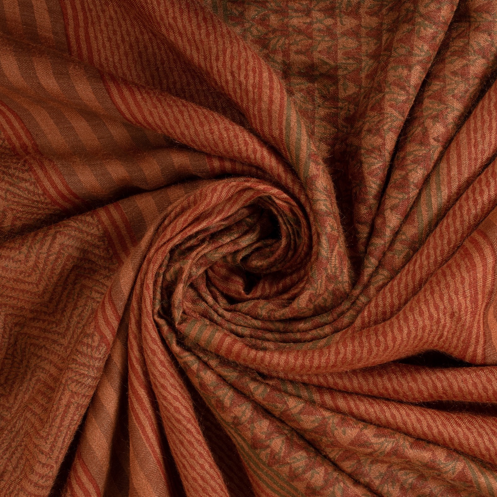 Sanskriti Vintage Dark Peach Sarees 100%Pure Woolen Wave Lines Printed 5+Yd Sari