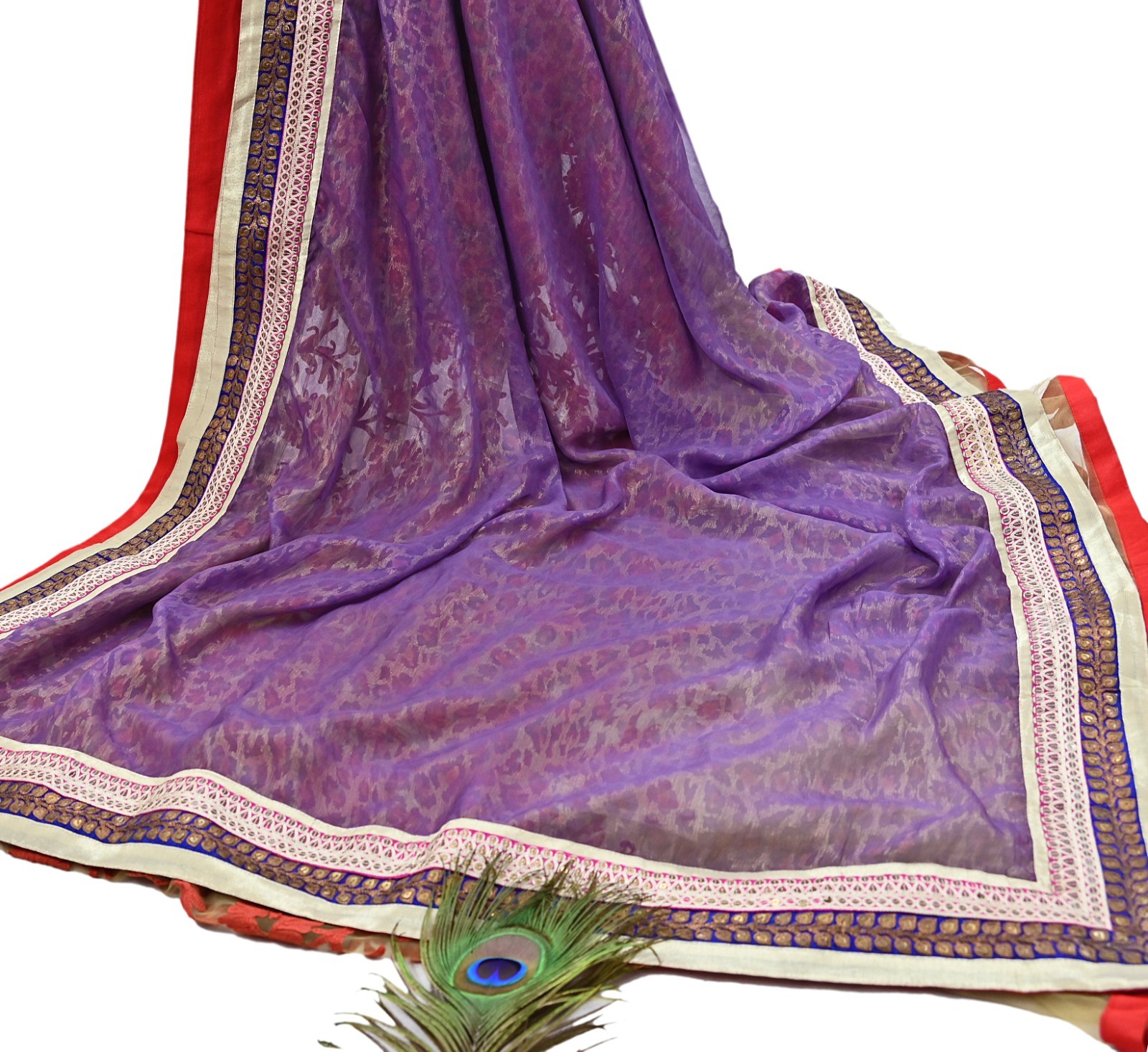 Indian New Sari White & Pink Net/Mesh Hand Embroidered Designer Sabyasachi Saree