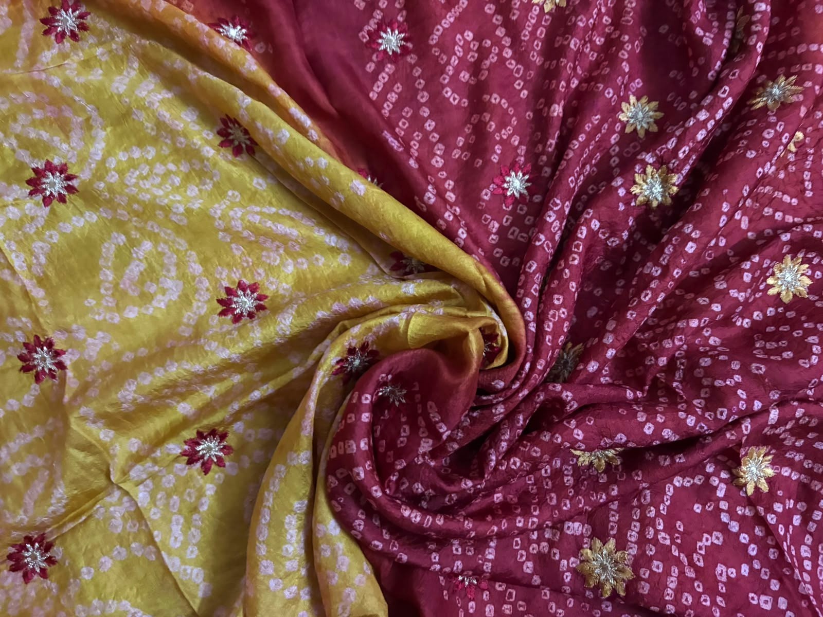 Indian Silk Dress Saree Women Wrap Vintage Bandhani Printed Crafted Dress Orange