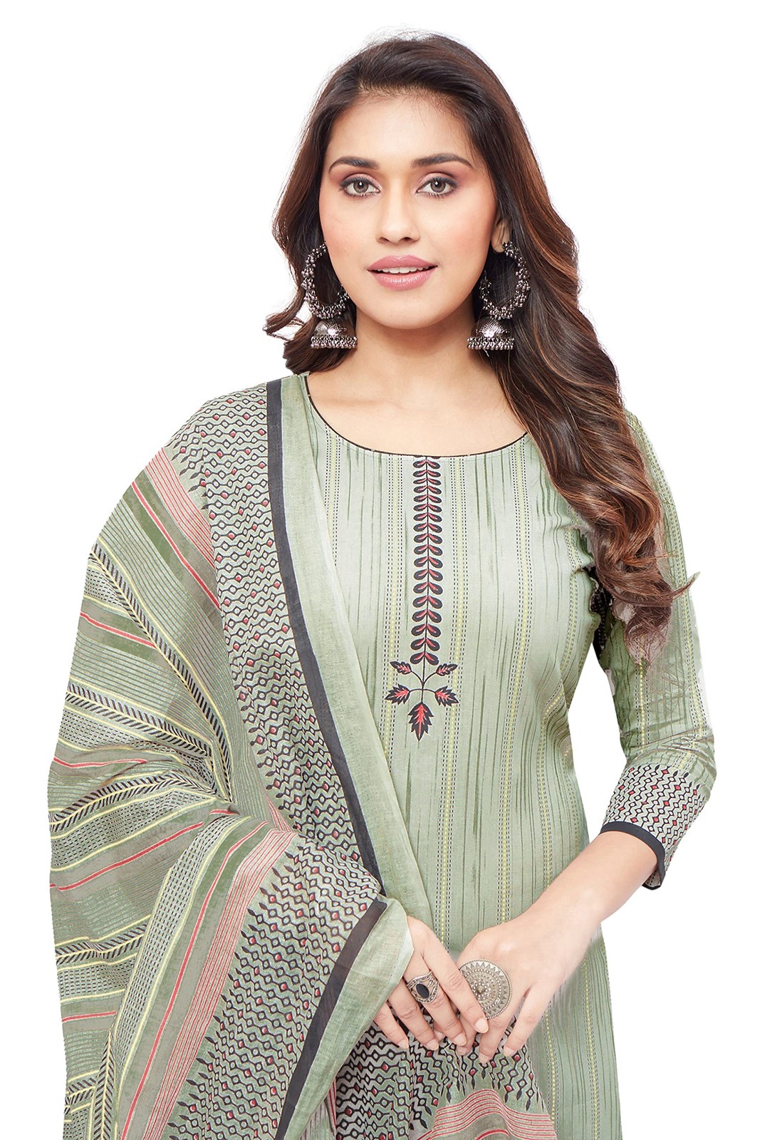 Miraan Unstitched Cotton Salwar Suit Material for Women Grey Free Size