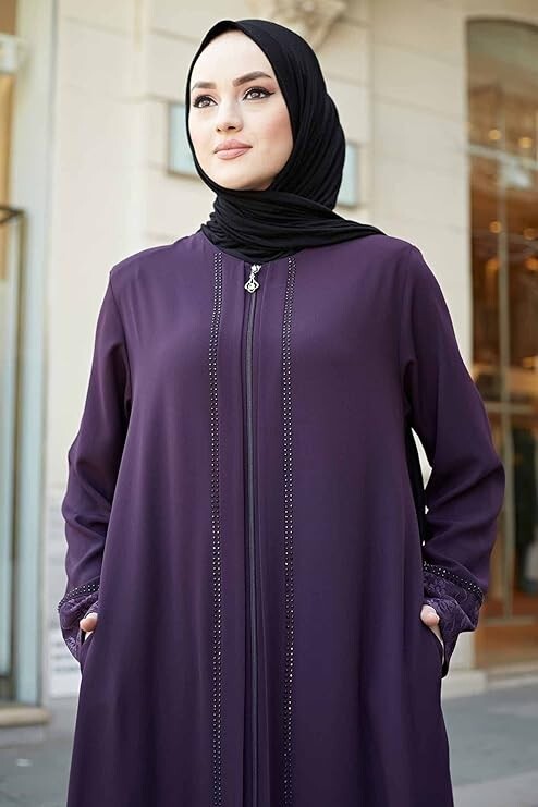 Women’s Abaya Lace Applique Long Sleeve Floor Length Zipper Floor Length Small