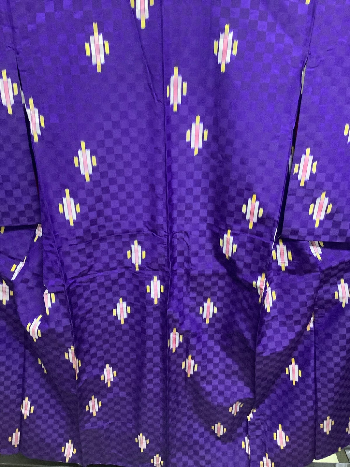 Japanese Vintage Kimono polyester blue purple tradition Height 59.84inch