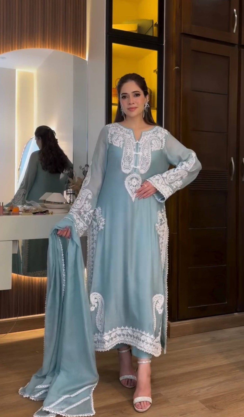 Bollywood Style Nylon Organza Silk Salwar Kameez With Dupatta For Women