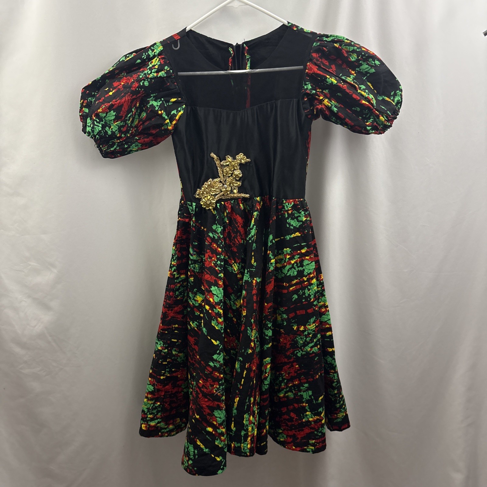 Nigerian Handmade Girls African Dress Size 10 Red Black Green Yellow