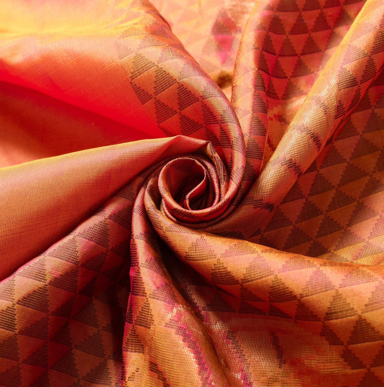 Sushila Vintage Orange Dual Toned Saree Pure Silk HEAVY Brocade 5YD Sari Fabric