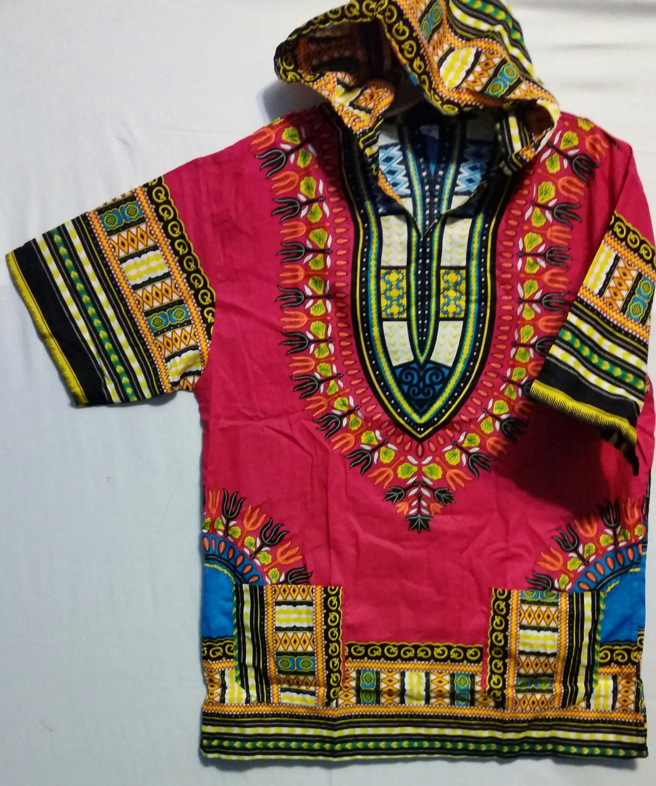 Men Women African Dashiki Hoodie Top W/ Hood Traditional Pink Yellow S M L