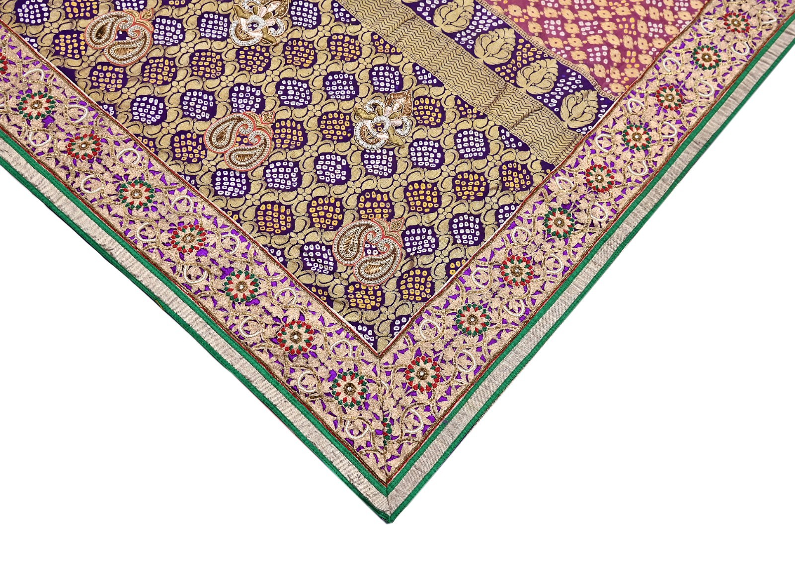 Indian Pre-Owned Sari Pure silk Hand Embroidered Bandhani Gharchola Saree
