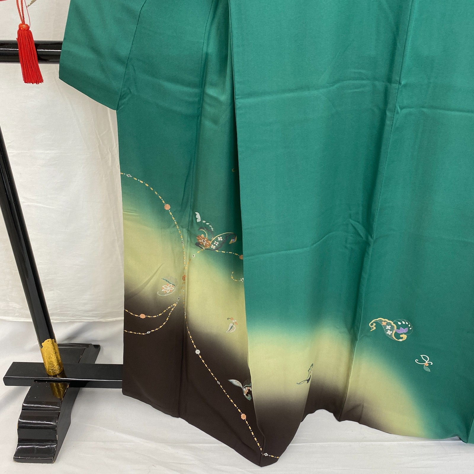 Japanese Vintage Kimono Polyester Green Homongi Traditional Authentic Length63in