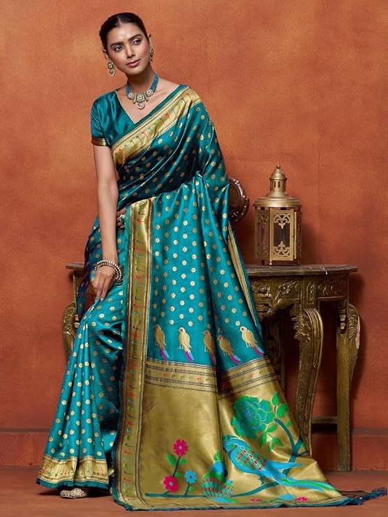 Women’s Silk Blend Woven Paithani saree With Blouse Piece | Wedding Saree Heavy