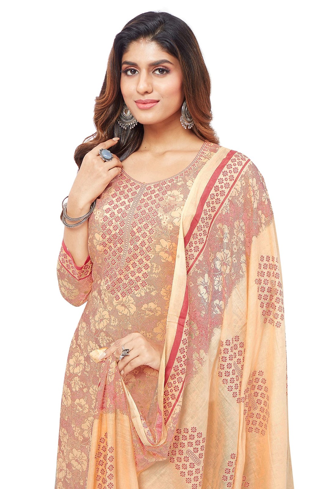 Miraan Unstitched Cotton Salwar Suit Beige Free Size | BAND2320