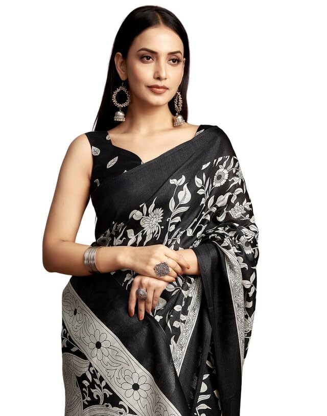 Women’s Bagalpuri Silk Varli Printed Saree With Unstitched Blouse Piece