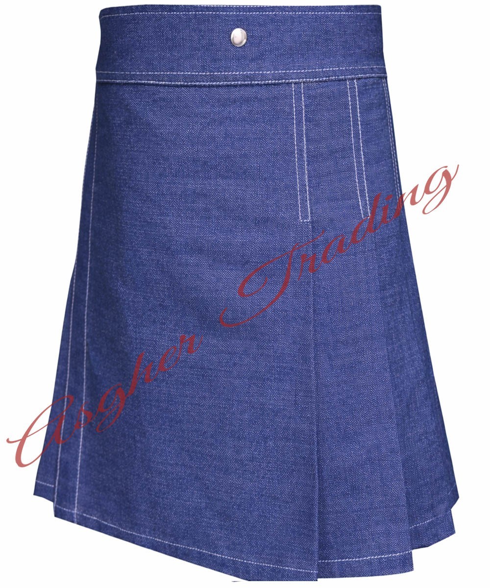 Blue Denim Modern Utility Kilt For Men’s Tactical Style Denim Kilt Made to Order