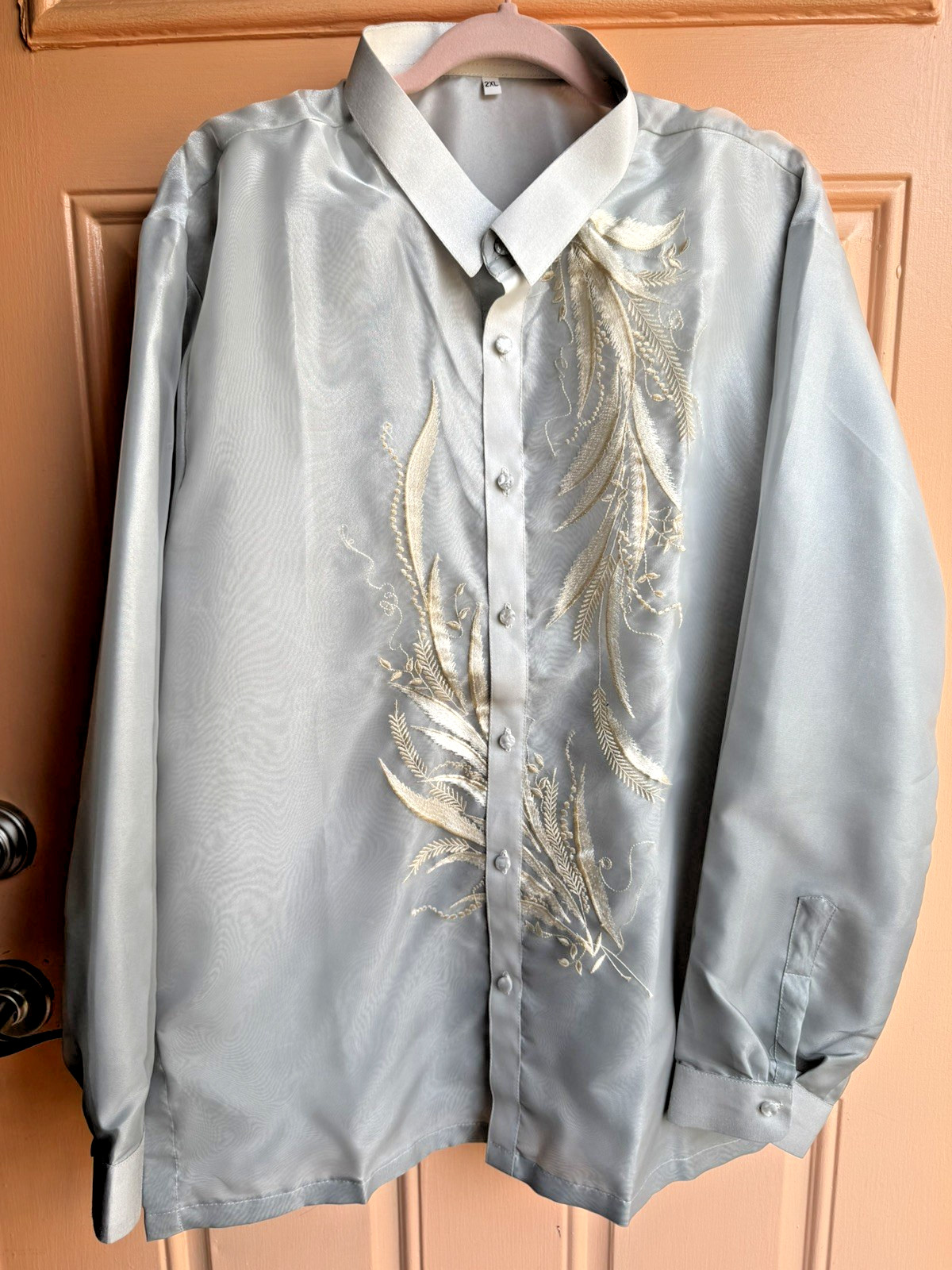 Barong tagalog Silver-Light Gray color size 2XL fits US Large Design B