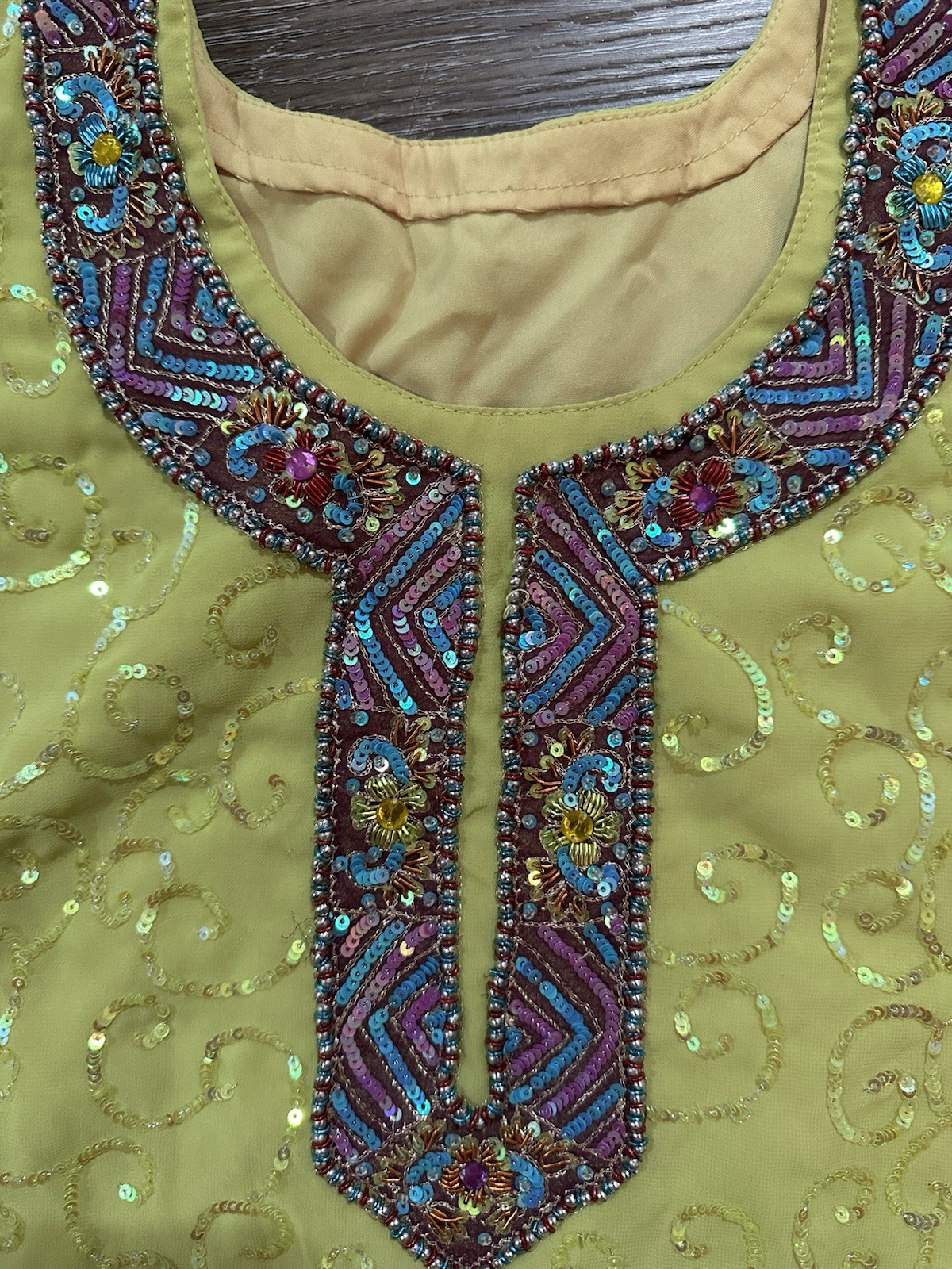Handmade punjabi Indian Pakistani 3pc Salwar Kameez Lime Green See Pics For Size