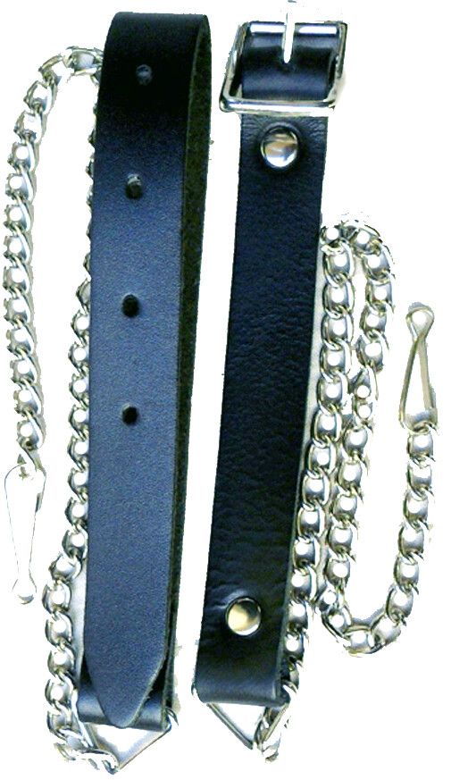 Real bridle leather- metal loop with leather thong closure. leather chain belts