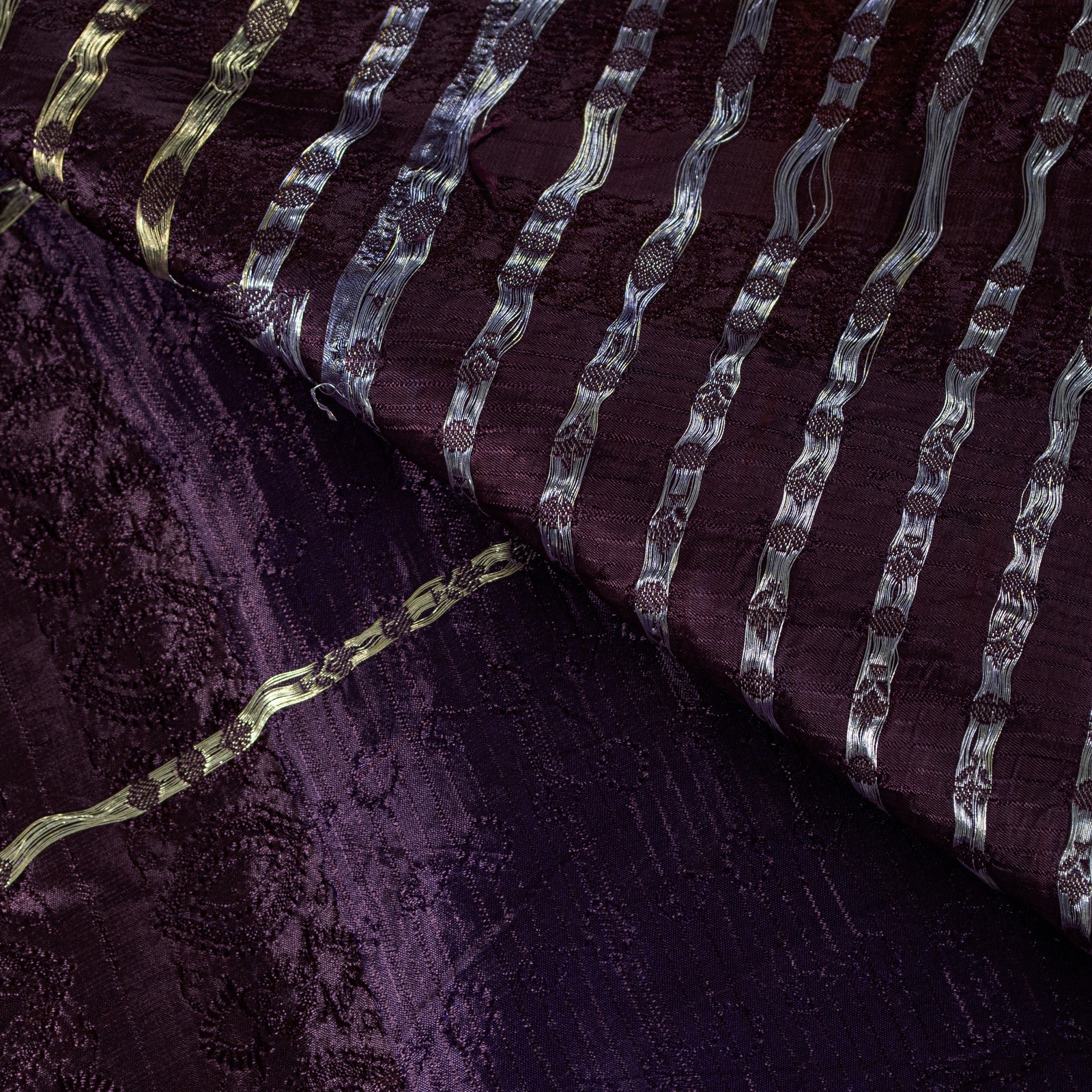 Sanskriti Vintage Purple Pure Satin Sarees Banarasi Brocade Zari Handwoven 4.5Yd
