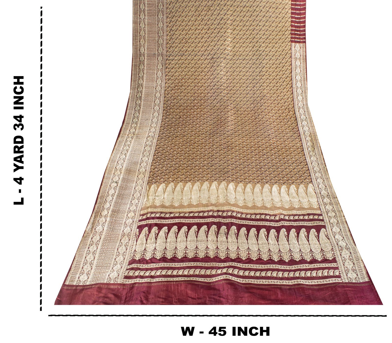 Sanskriti Vintage Cream Pure Satin Saree Banarasi Brocade Zari Hand-Woven Sari