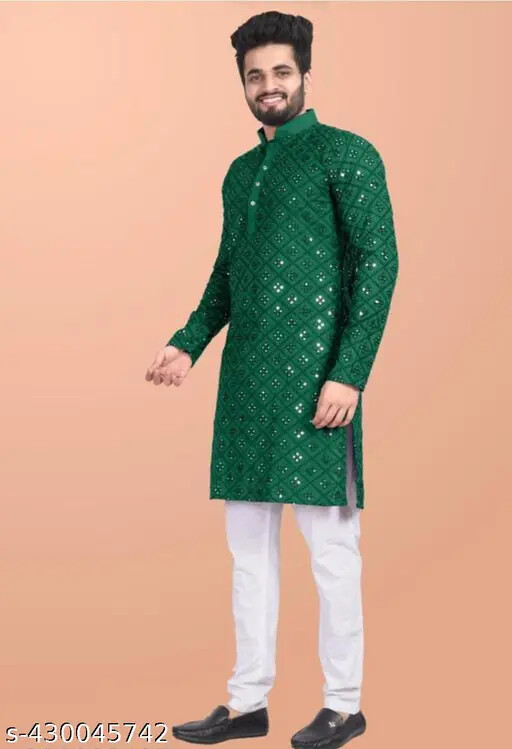 Indian Traditional Men Fastival Mirror Work Kurta Wedding Kurta
