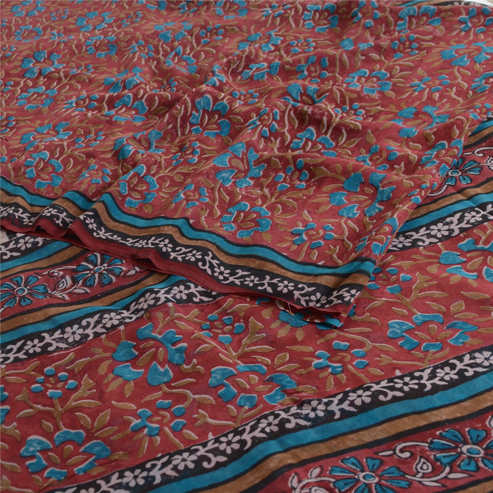 Sanskriti Vintage Dark Red Sarees Pure Georgette Silk Printed Sari Craft Fabric