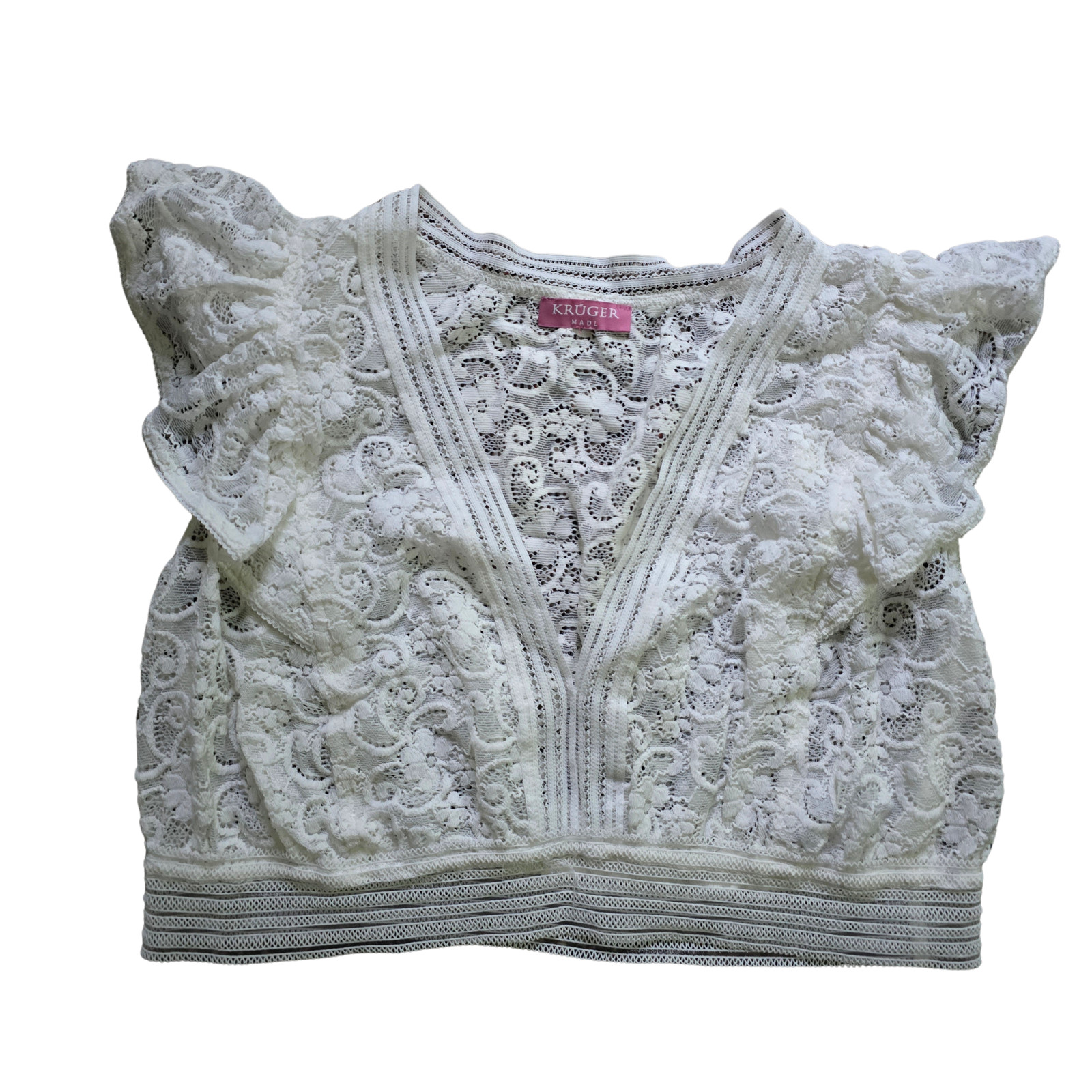 Krüger Madl Dirndl Blouse White Lace Ruffle Sleeve EU 44 Oktoberfest