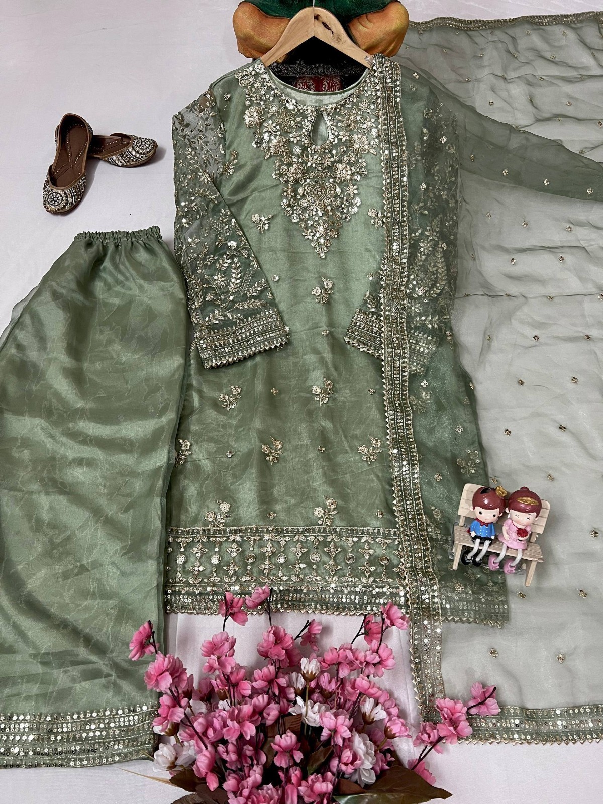 Pakistani Pista-Green Kameez Salwar Readymade Indian Party Bollywood Wedding