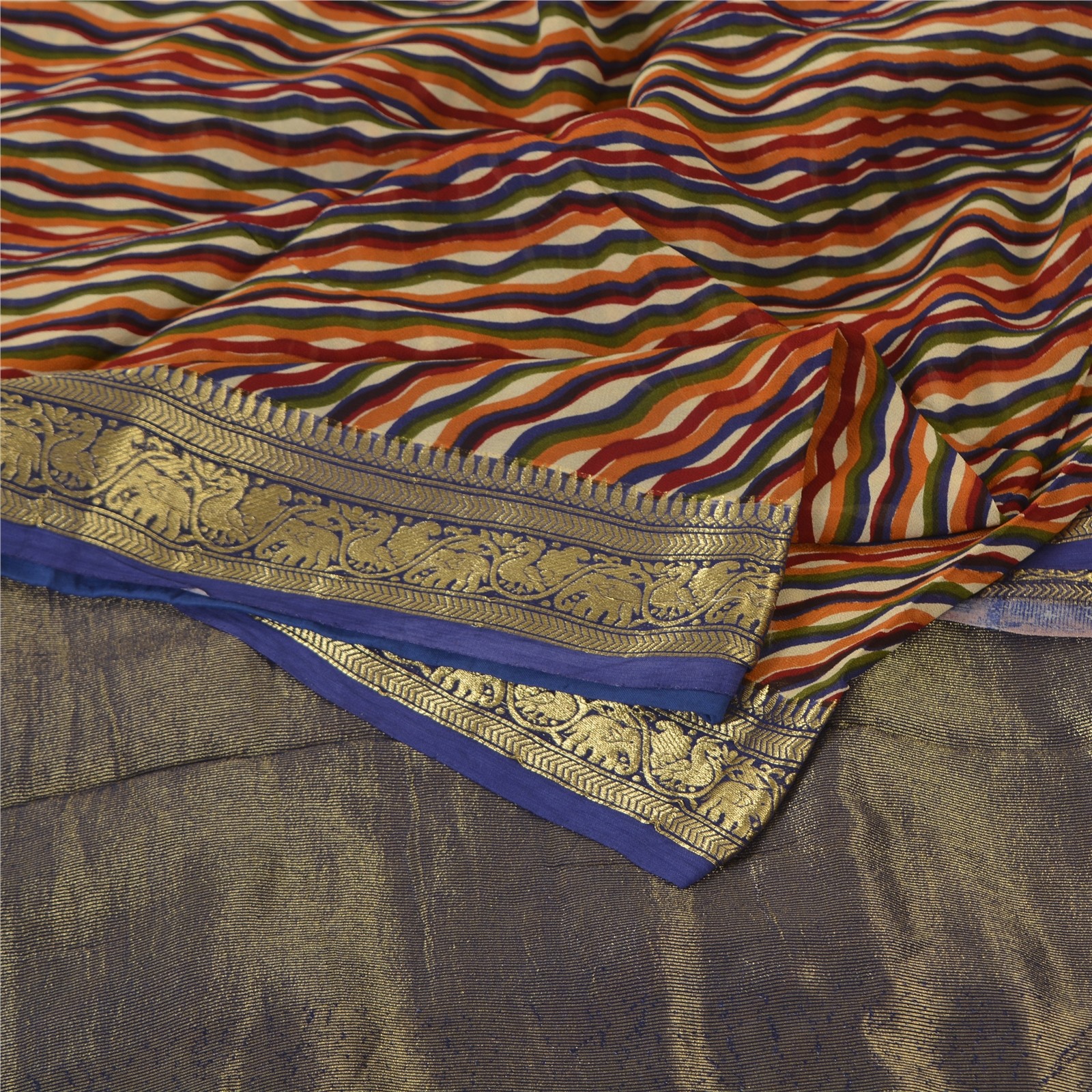 Sanskriti Vintage Heavy Sarees Pure Silk Leheria Print & Woven Sari Fabric