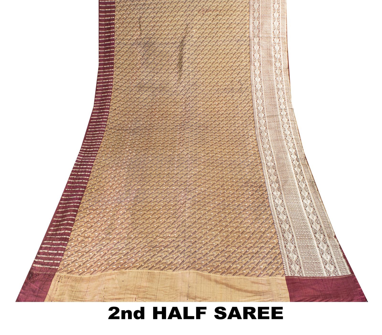 Sanskriti Vintage Cream Pure Satin Saree Banarasi Brocade Zari Hand-Woven Sari