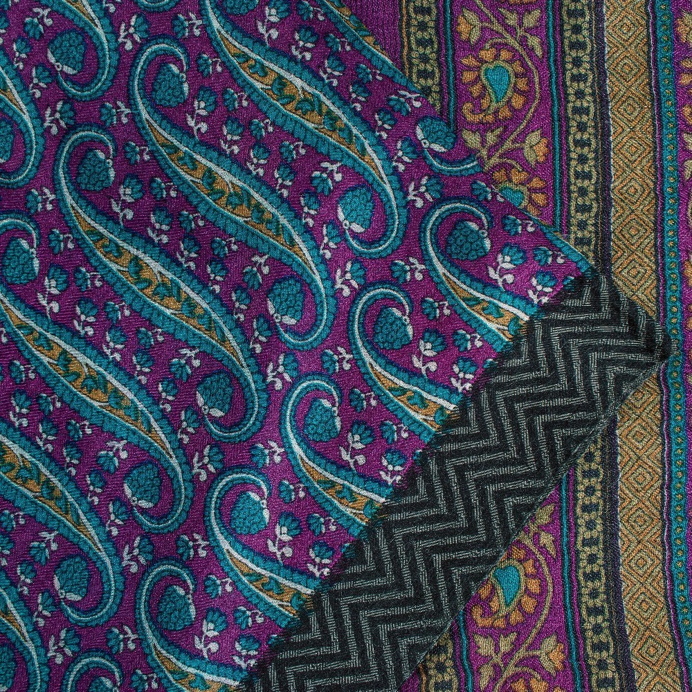 Sanskriti Vintage Sarees Fabric Blue/Purple Pure Woolen Paisley Print 5+YD Sari