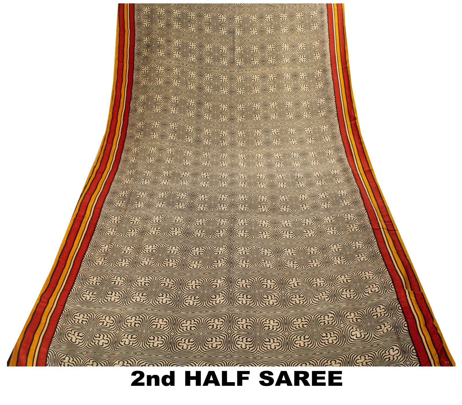 Sanskriti Vintage Saree Cream Soft Pure Silk Abstract Printed Sari 5.5+Yd Fabric