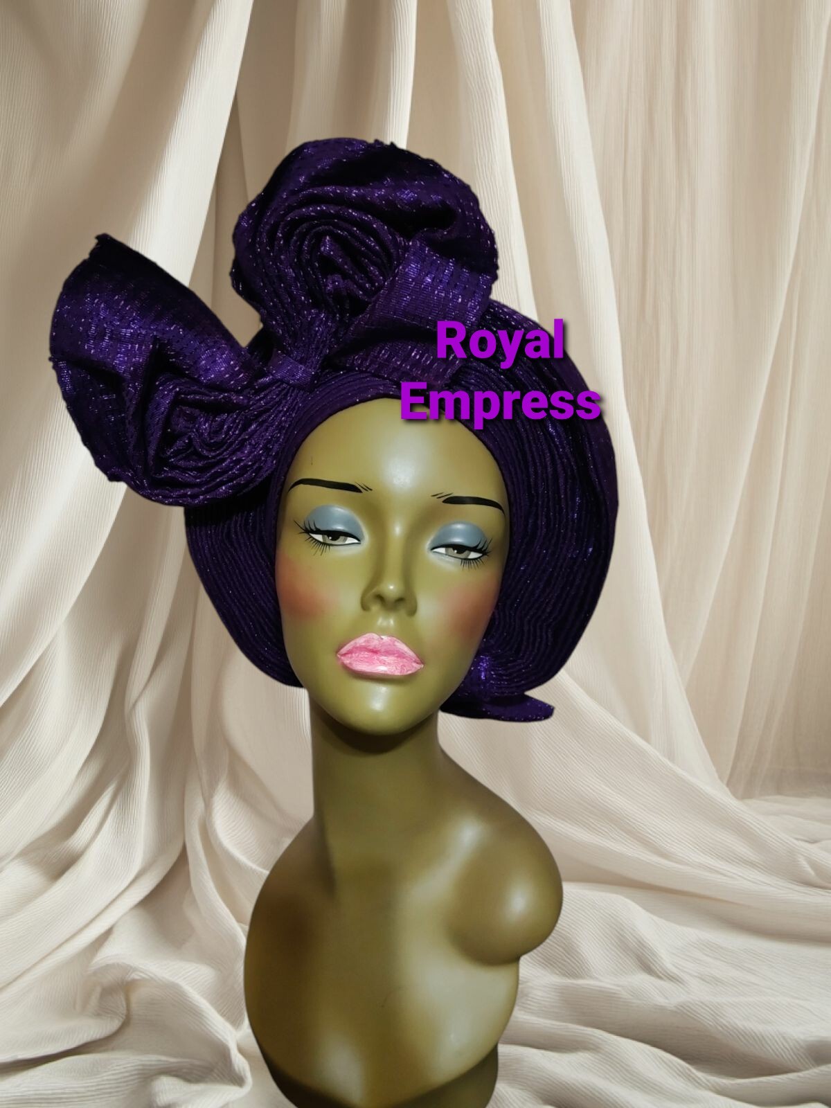 Aso-Oke African Headtie Auto Gele, Royal Purple Empress headwear