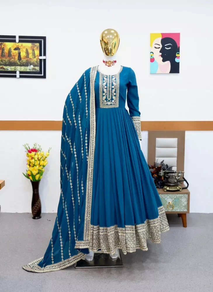 Party Wedding Wear Ethnic Anarkali Suit Bollywood Beautiul Gown with Dupatta Set