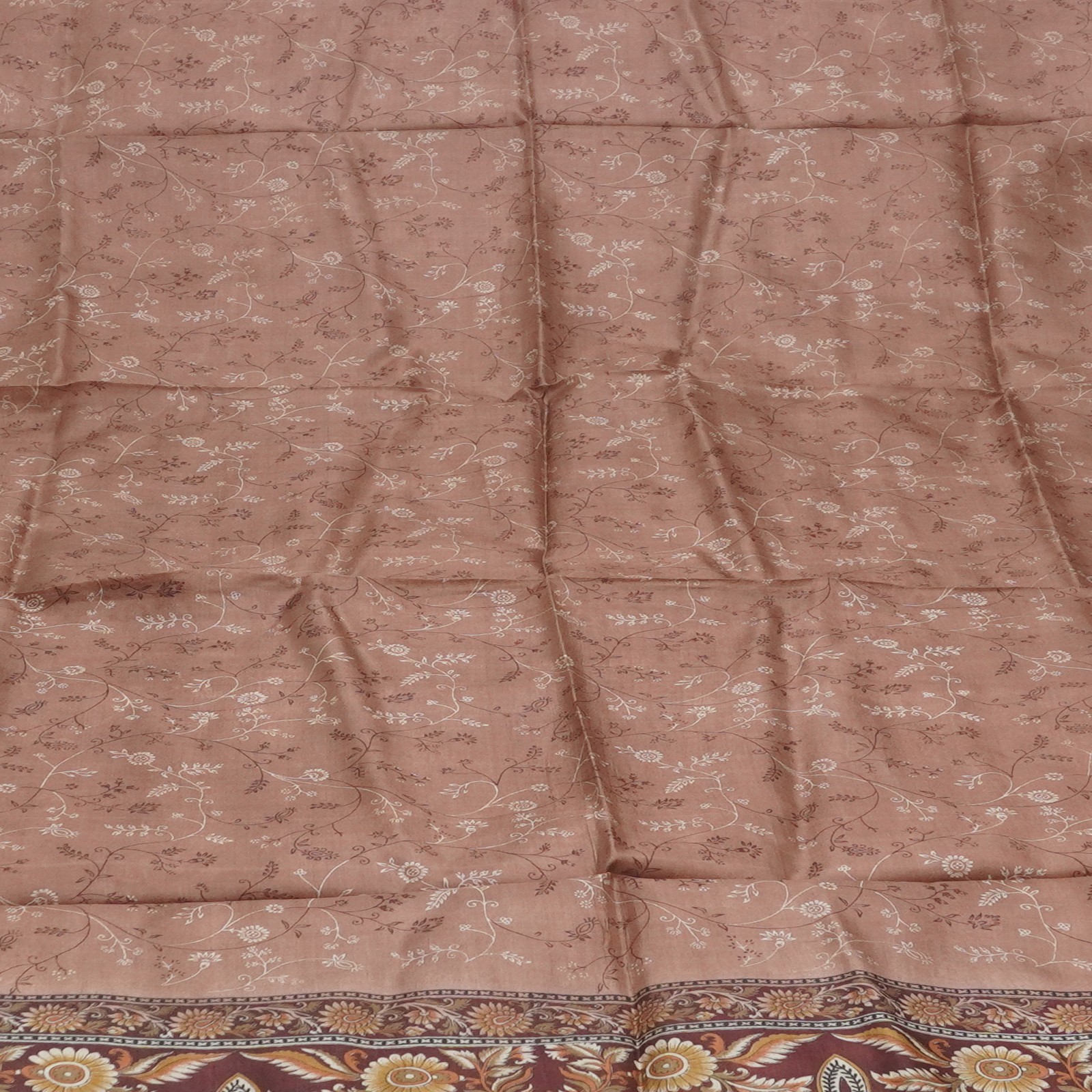 Namaste Vintage Brown Sarees 100% Pure Silk Printed Indian Sari 5YD Craft Fabric