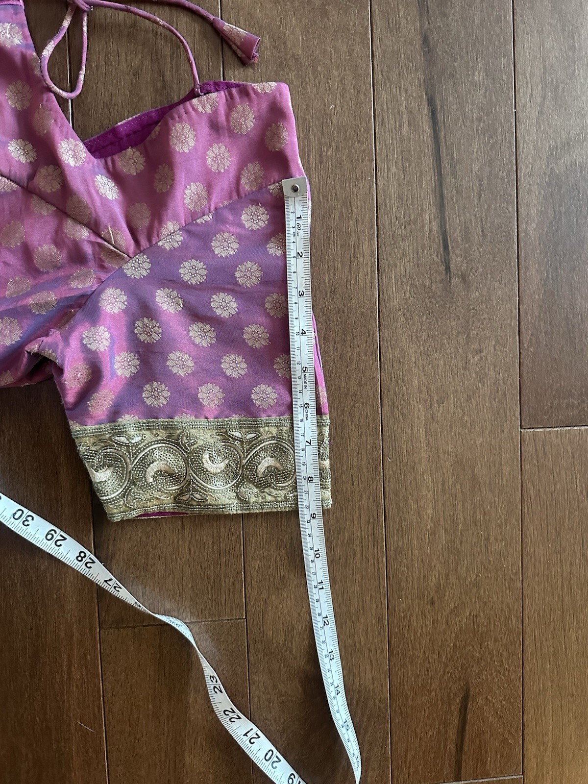 NWOT Tissue-silk, Zari, Pink Purple custom-made Saree Blouse, gold Border 40”
