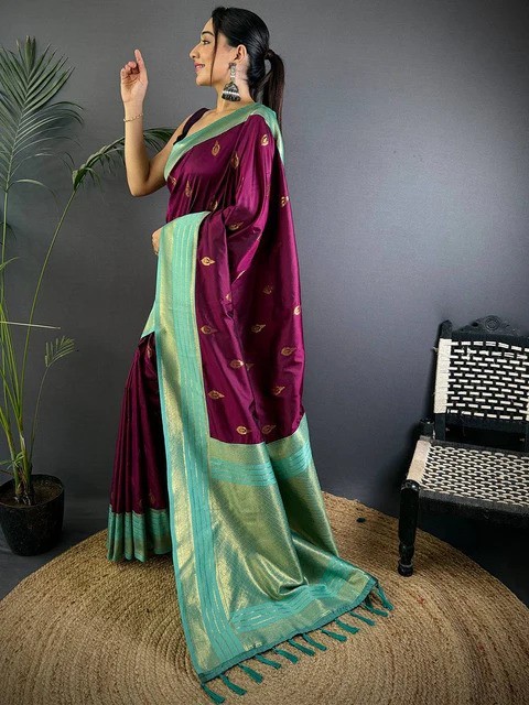 Women’s Royal Soft Silk Tilak Butti Saree with Unstitched Blouse Piece