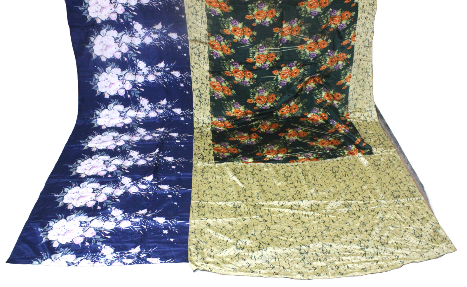 Indian Saree Silk Fabric Women Wrap Dress Craft Printed Sari Used Lot of 2 Saree