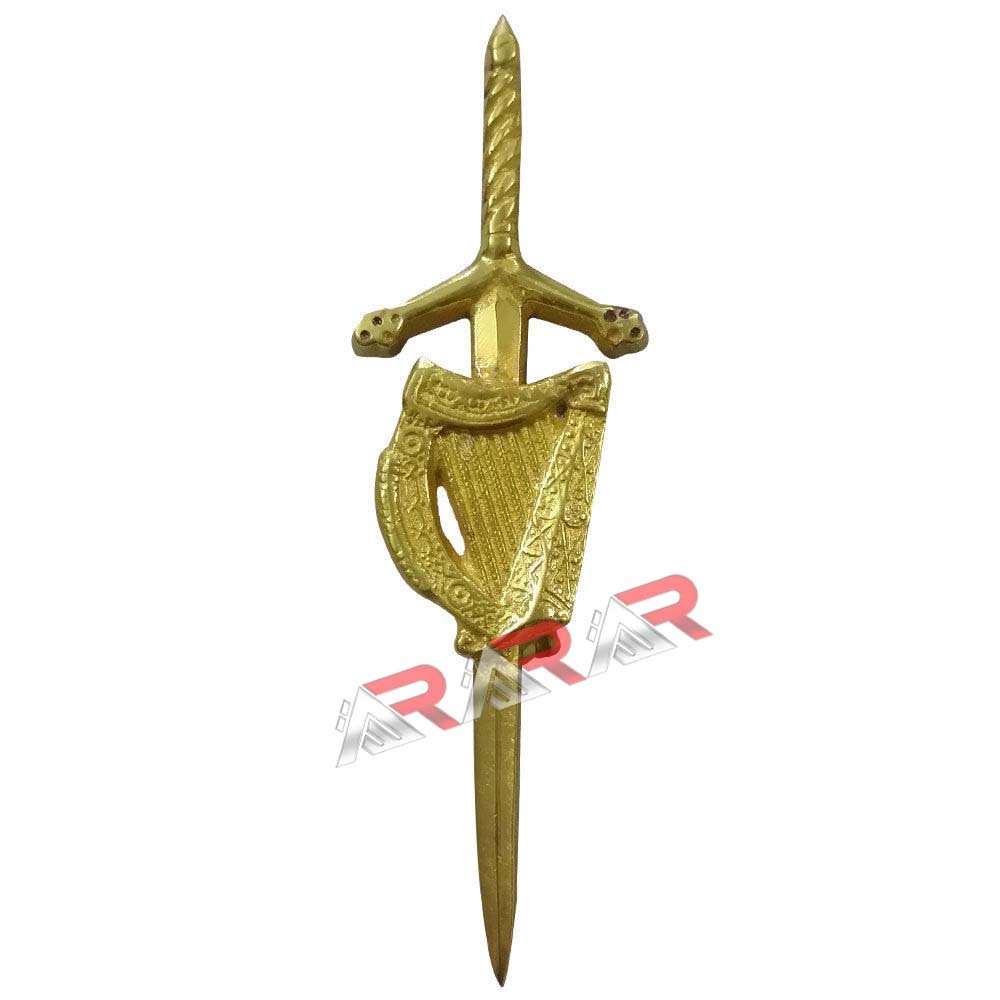 Kilt Pins Scottish Irish Celtic Harp Sword Highland Kilts Pin Gold Plated 4″ AAR