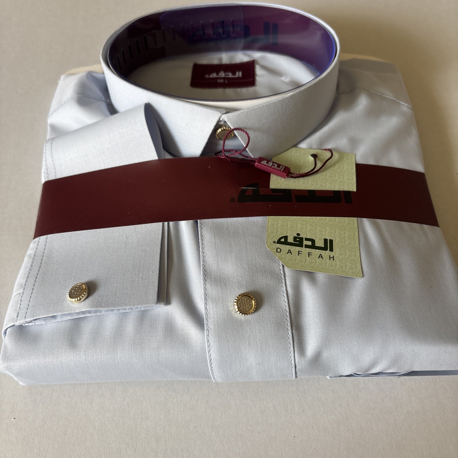 MEN Size 56L DAFFAH High Quality ALL SEASON Thobe CUFF SLEEVE SHIRT COLAR