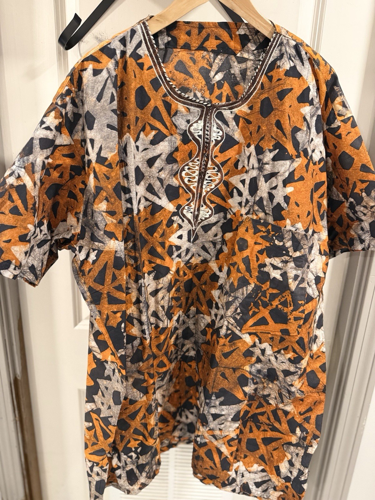 African Dashiki Shirt Cotton Multi-Color Embroidered Neck Short Sleeve Unisex