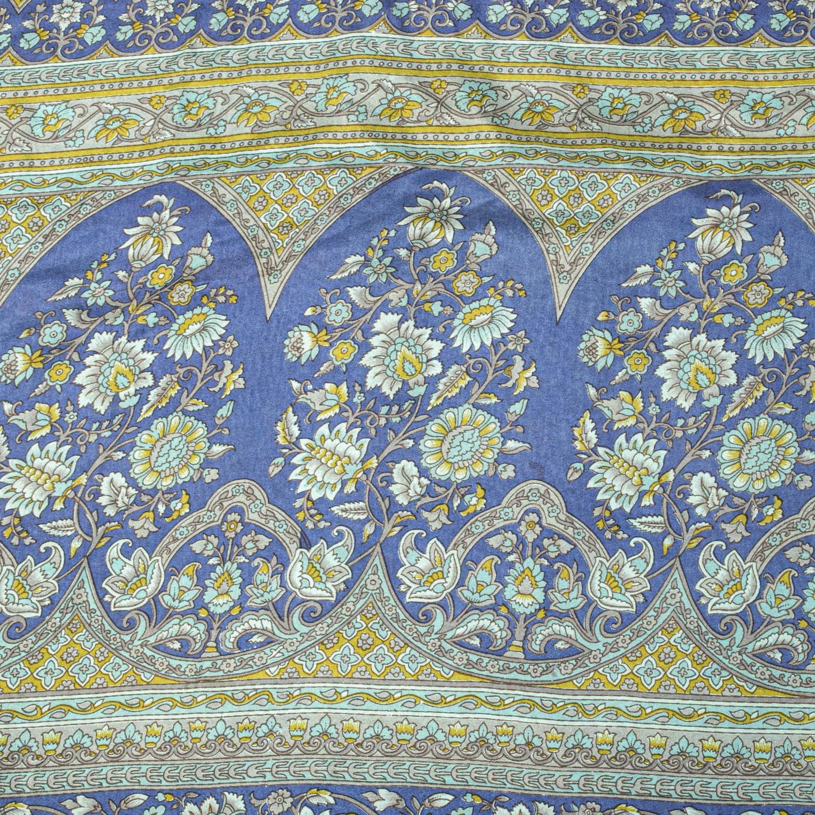 Sanskriti Vintage Saree Blue Soft 100% Pure Silk Floral Print Sari 5.5+Yd Fabric