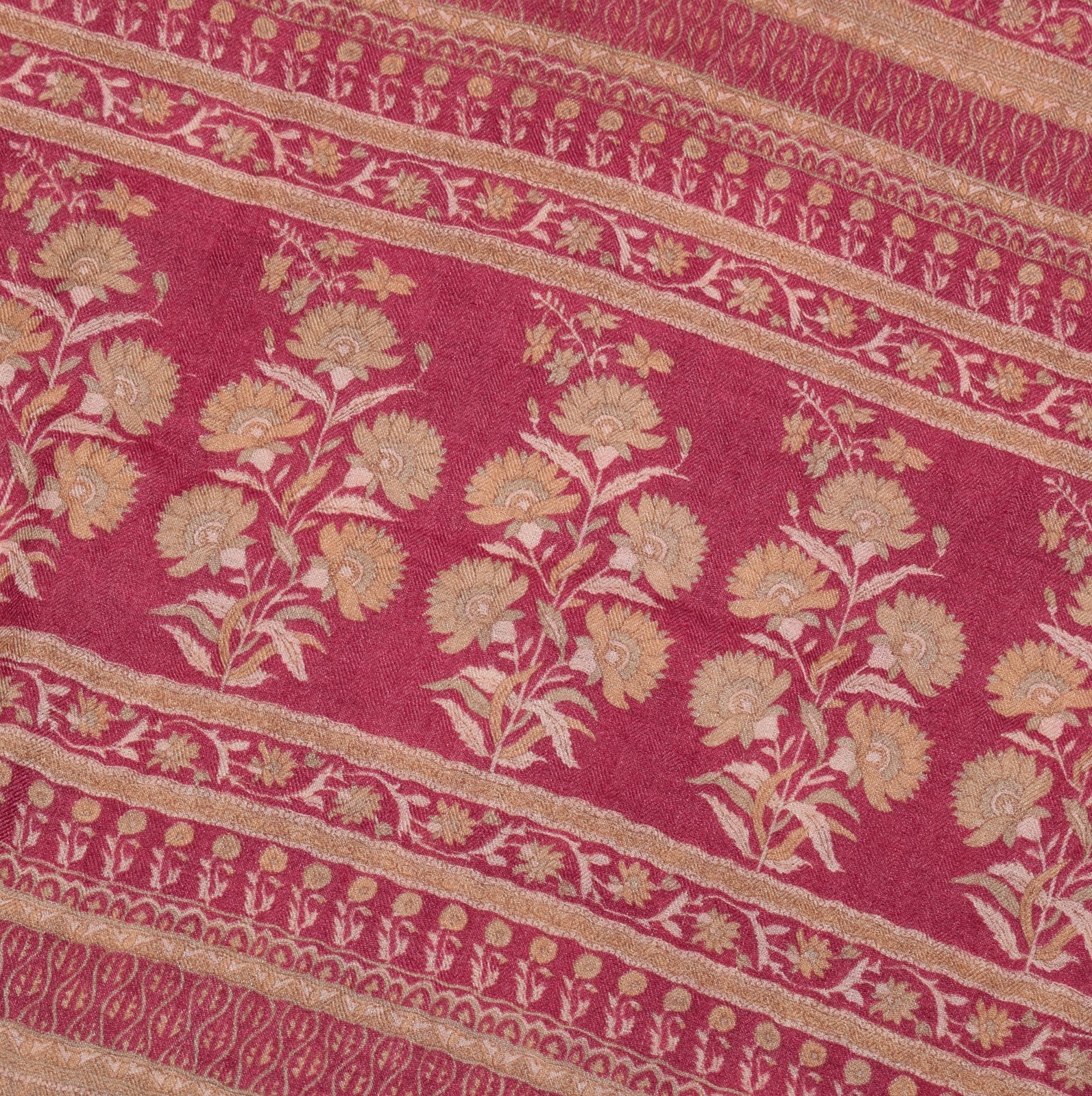 Sushila Vintage Pure Woolen Saree Floral Printed Woven Dark Magenta Sari Fabric