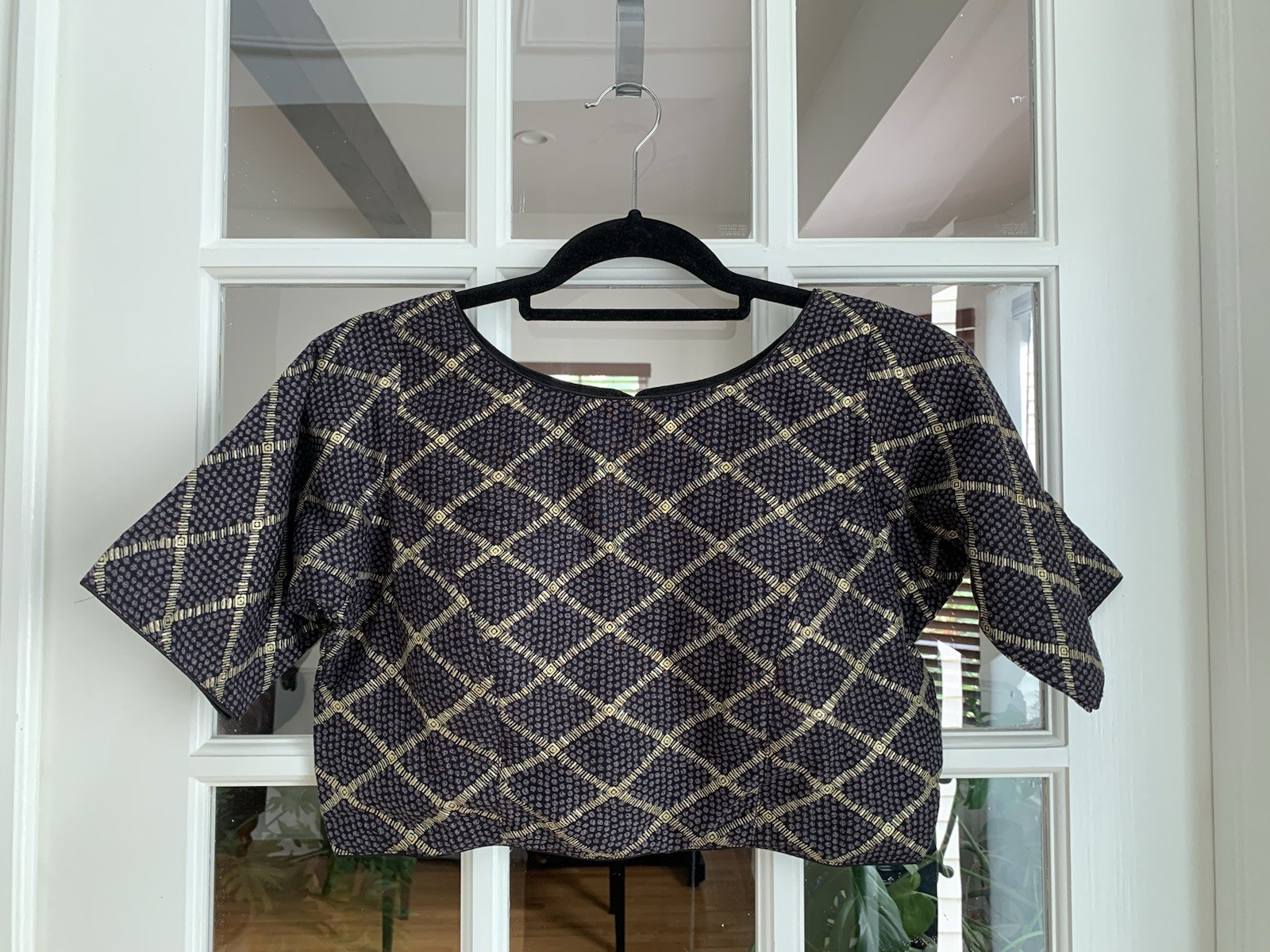 Black Printed Checkered Readymade Choli Blouse For Saree And Lehenga