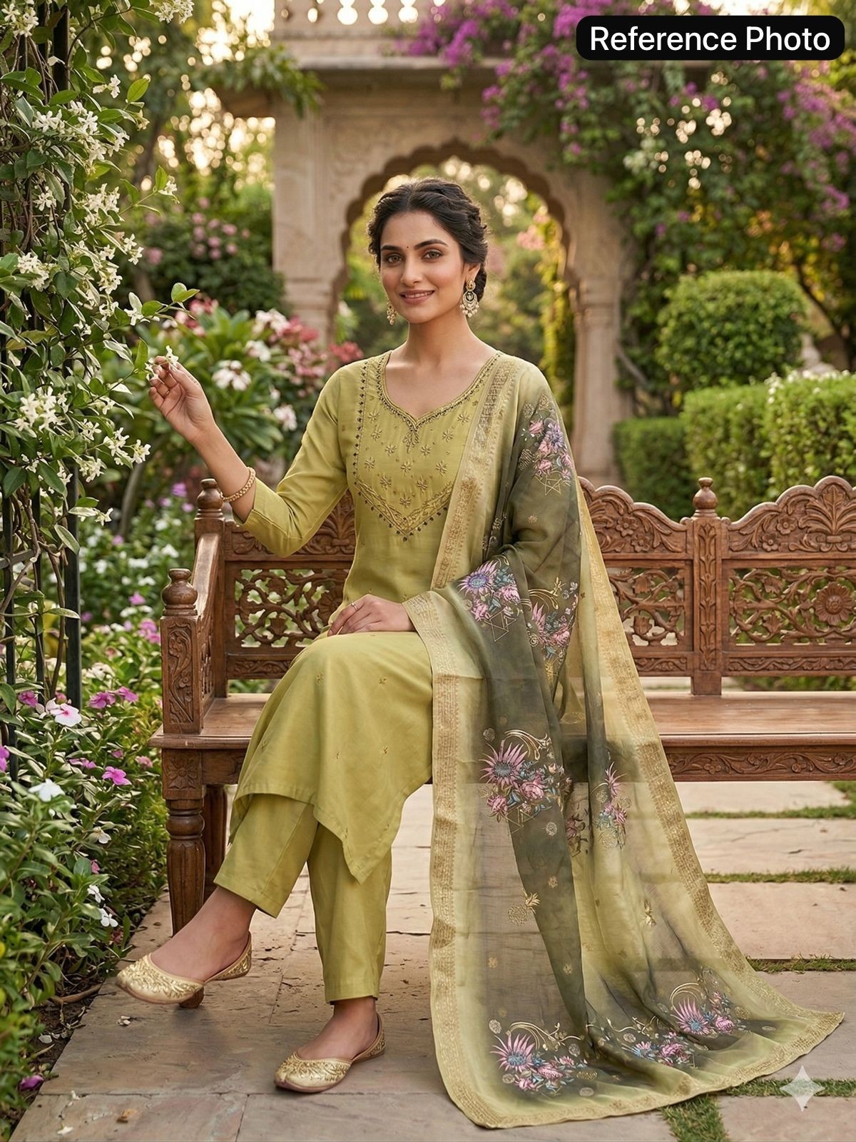 Designer Pakistani Mul Chanderi Kurti Pant Dupatta Set Readymade Suit for Women