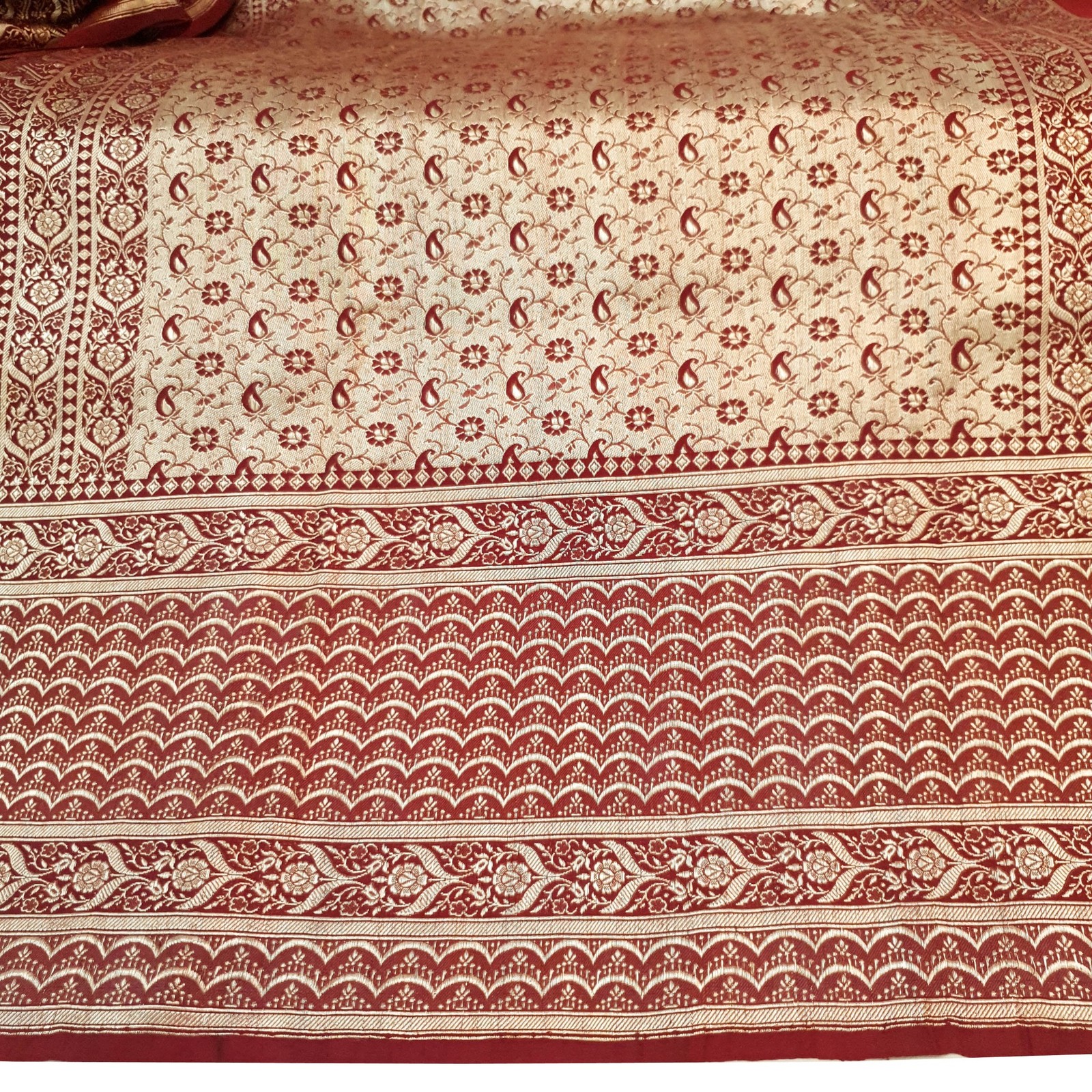 Sushila Vtg Maroon Heavy Saree Satin Silk Banarasi Brocade Wedding Sari Fabric