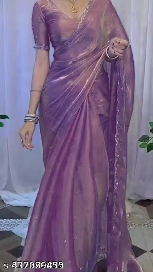 Designer Organza Saree with Stone Work | Party Wear Jimmy Choo Fabric Saree