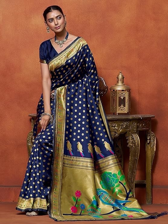 Women’s Silk Blend Woven Paithani saree With Blouse Piece | Wedding Saree Heavy