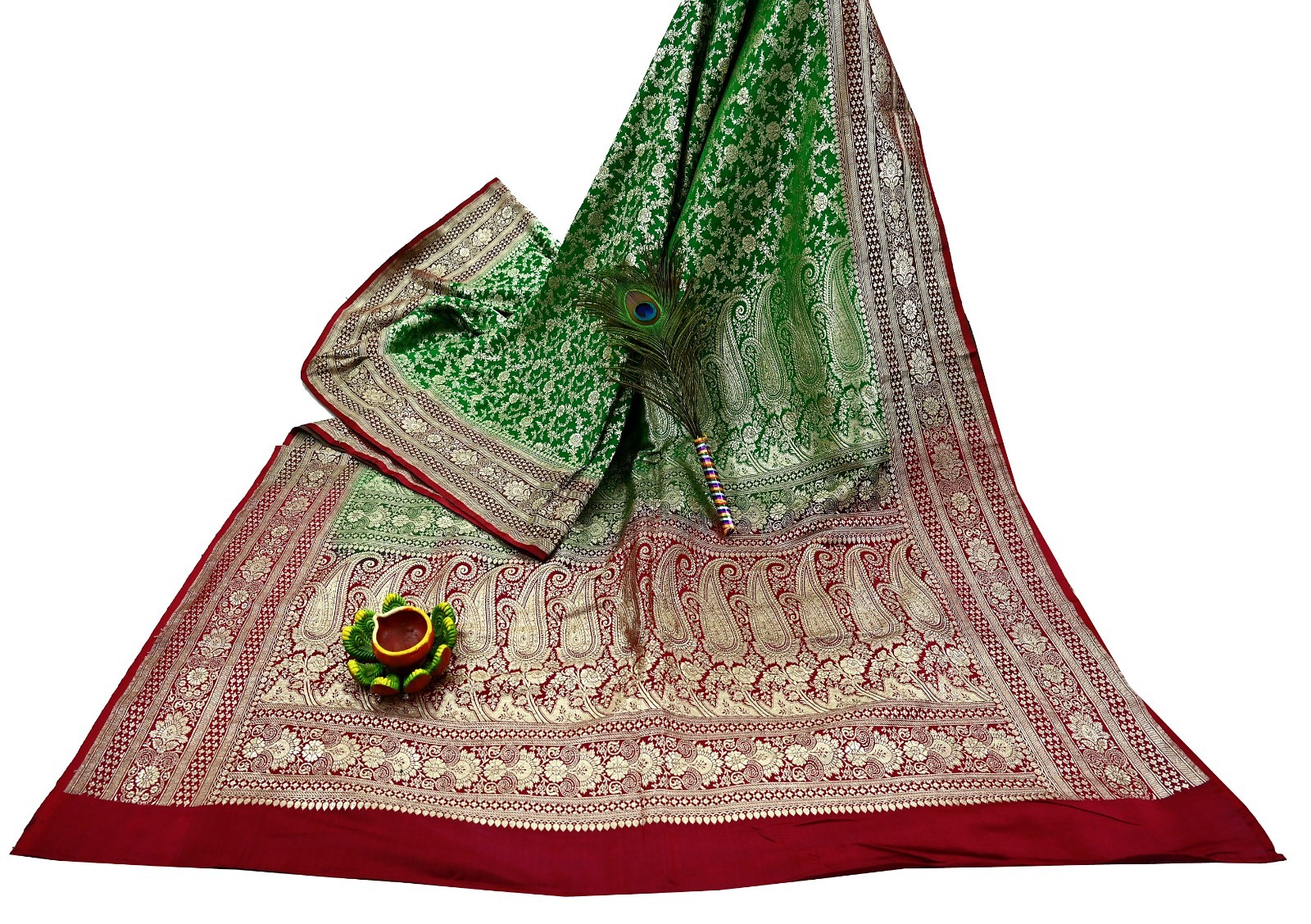 Vintage Banarasi Saree Pure Satin Silk Woven Brocade Zari Fabric sari 5yd Ethnic
