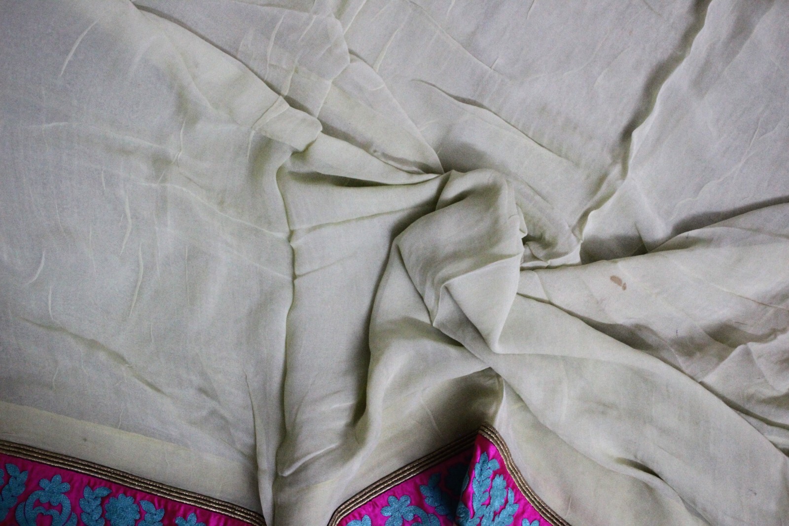 Blue Saree Printed Used Vintage Dress Women Wrap Georgette Sewing Sari Drape 5Y