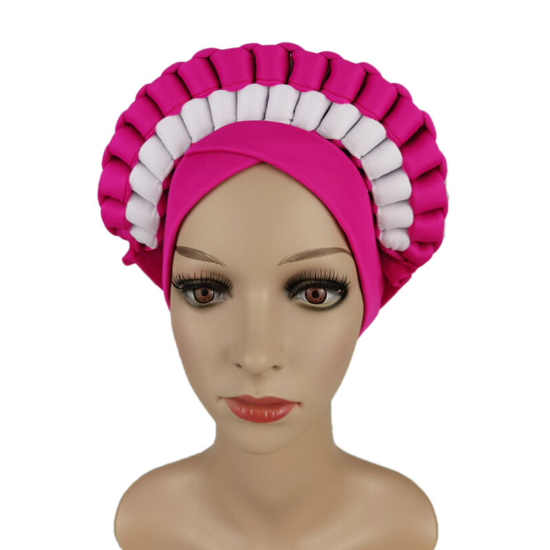 Aso Oke Auto Gele Headtie Muslim Women Hijab African Turban Bonnet Cap Head Wrap