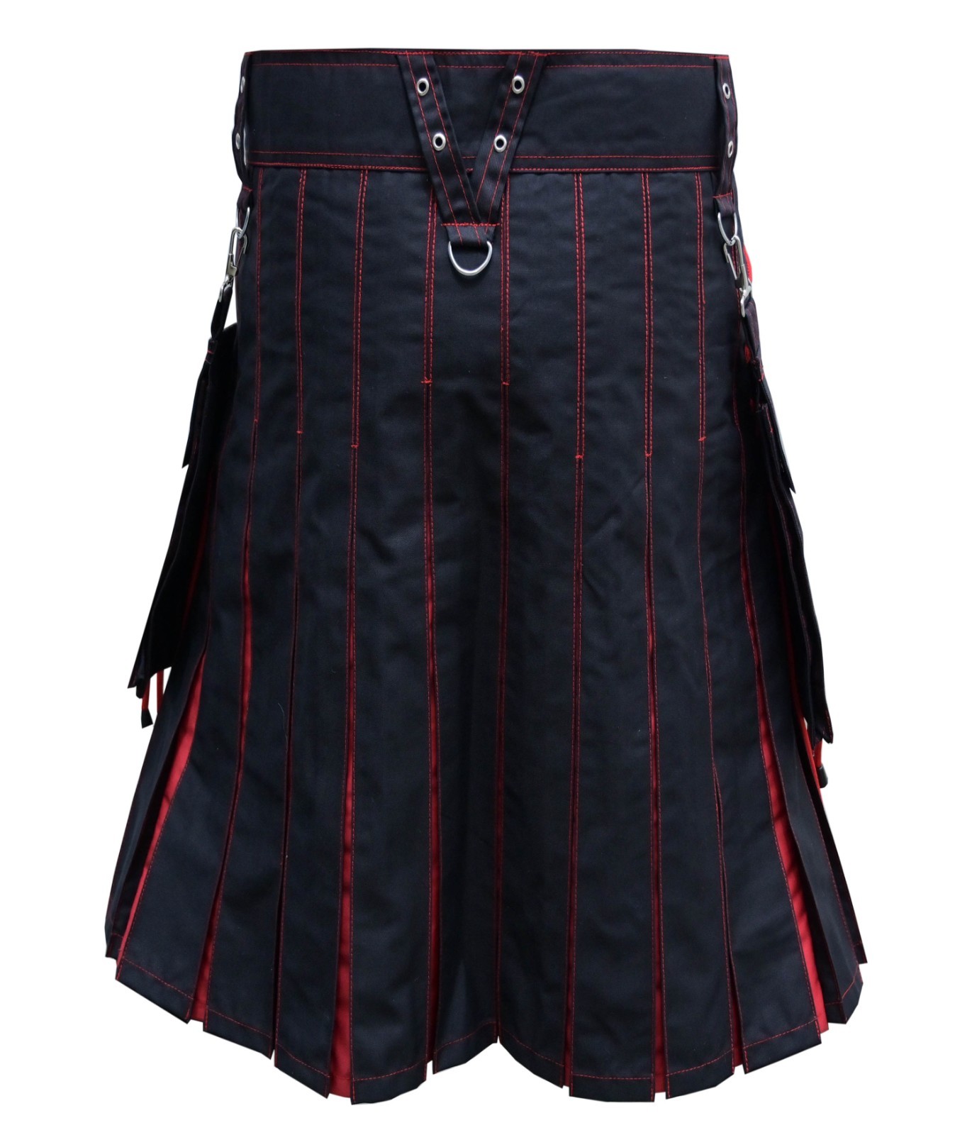 Handmade Men’s Black Red Hybrid Utility Kilt Heavy Cotton Scottish Custom Size